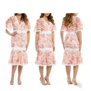 La Maison Talulah Small Vienna Lace Pink Floral Vienna Midi Dress New w DEFECTS